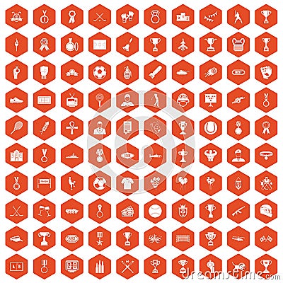 100 medal icons hexagon orange Vector Illustration