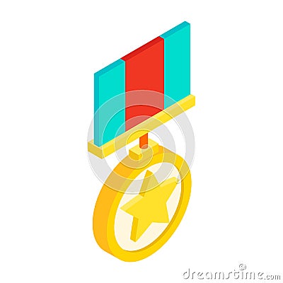 Medal with star isometric 3d icon Vector Illustration