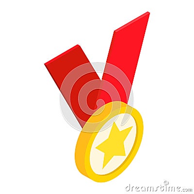 Medal with star on a red ribbon isometric 3d icon Vector Illustration