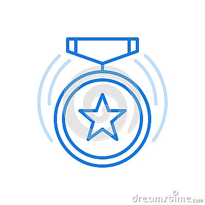 Medal with star vector line icon. Competition winner award Stock Photo