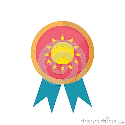 Medal with sun. Winner award icon. Isolated on white background. Flat style design Vector Illustration