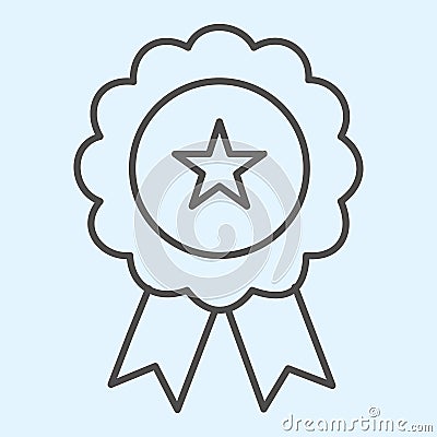 Medal thin line icon. Award with star shape in center, badge with ribbons. Sport vector design concept, outline style Vector Illustration