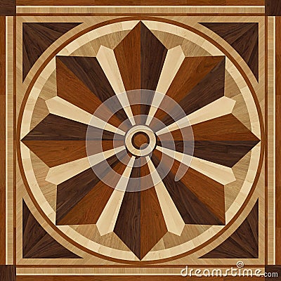 Medallion design parquet floor, wooden texture Stock Photo