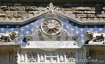 Medallion with the IHS monogram between two lions, Florence Stock Photo