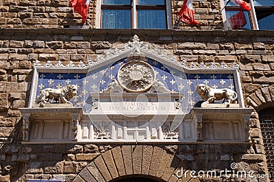 Medallion with the IHS monogram between two lions, Florence Stock Photo