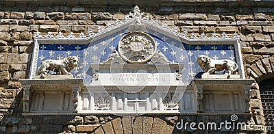 Medallion with the IHS monogram between two lions, Florence Stock Photo