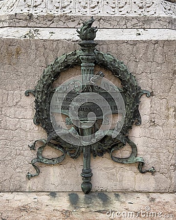 Medallion on the monumental sculpture of Luigi Galvani in the Luigi Galvani Square in Bologna, Italy. Stock Photo