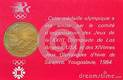 Medallion - Olympic Games Sarajevo - Los Angeles 1984 Editorial Stock Photo