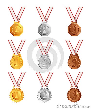 Medals Awards Set Vector Illustration