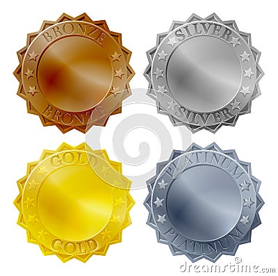 Medals Bronze Silver Gold Platinum Icon Set Vector Illustration