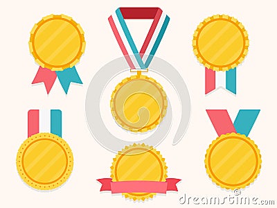 Medals with Ribbons Vector Illustration