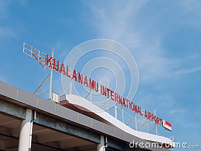 Kualanamu International Airport Signage on the Top of the Building Stock Photo