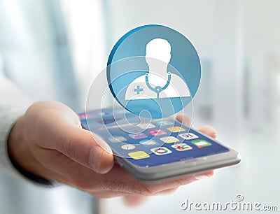 Medecine and general healthcare icon displayed on a technology i Editorial Stock Photo