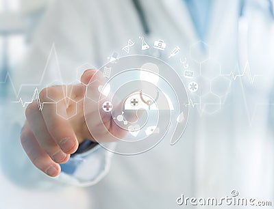 Medecine and general healthcare icon displayed on a technology i Stock Photo