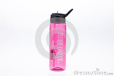 Medellin, Colombia - Julio 02, 2019: NIKE sports bottle for water, photo on neutral background Editorial Stock Photo