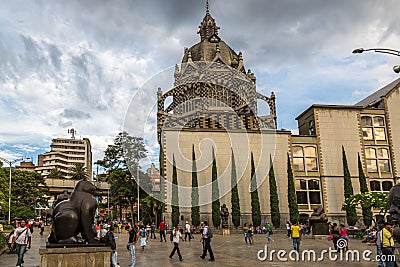 MEDELLIN, COLOMBIA - September 20 2013 - Local people walking around downtown Medellin in Colombia, South America. Editorial Stock Photo