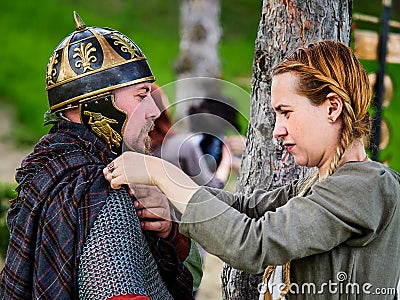 MEDGIDIA, ROMANIA - MAY 6, 2017. Dacian warriors at Dapyx Antique Festival - Medgidia who present habits, lifestyle and fighting t Editorial Stock Photo