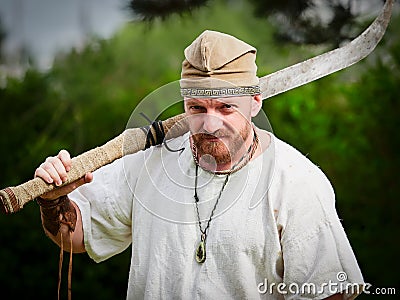 MEDGIDIA, ROMANIA - MAY 6, 2017. Dacian warriors at Dapyx Antique Festival - Medgidia who present habits, lifestyle and fighting t Editorial Stock Photo