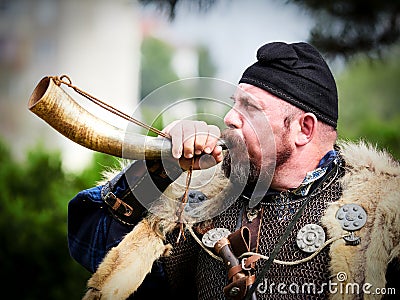 MEDGIDIA, ROMANIA - MAY 6, 2017. Dacian warriors at Dapyx Antique Festival - Medgidia who present habits, lifestyle and fighting t Editorial Stock Photo