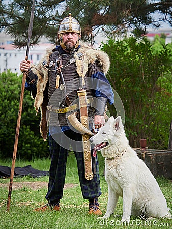 MEDGIDIA, ROMANIA - MAY 6, 2017. Dacian warriors at Dapyx Antique Festival - Medgidia who present habits, lifestyle and fighting t Editorial Stock Photo