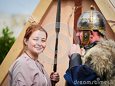 MEDGIDIA, ROMANIA - MAY 6, 2017. Dacian warriors at Dapyx Antique Festival - Medgidia who present habits, lifestyle and fighting t Editorial Stock Photo