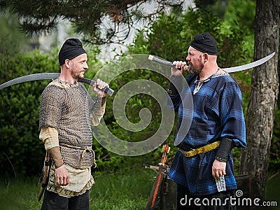 MEDGIDIA, ROMANIA - MAY 6, 2017. Dacian warriors at Dapyx Antique Festival - Medgidia who present habits, lifestyle and fighting t Editorial Stock Photo