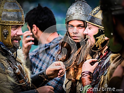 MEDGIDIA, ROMANIA - MAY 6, 2017. Dacian warriors at Dapyx Antique Festival - Medgidia who present habits, lifestyle and fighting t Editorial Stock Photo