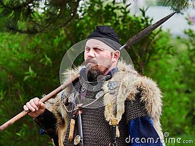 MEDGIDIA, ROMANIA - MAY 6, 2017. Dacian warriors at Dapyx Antique Festival - Medgidia who present habits, lifestyle and fighting t Editorial Stock Photo