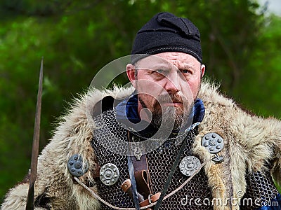 MEDGIDIA, ROMANIA - MAY 6, 2017. Dacian warriors at Dapyx Antique Festival - Medgidia who present habits, lifestyle and fighting t Editorial Stock Photo