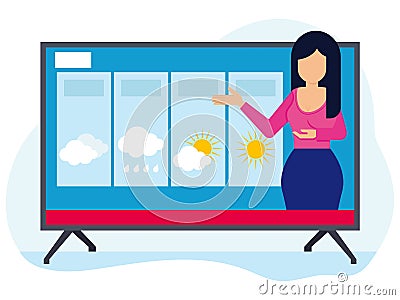 Female news anchor giving weather report Vector Illustration