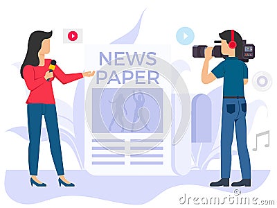 Female reporter doing news reporting Vector Illustration