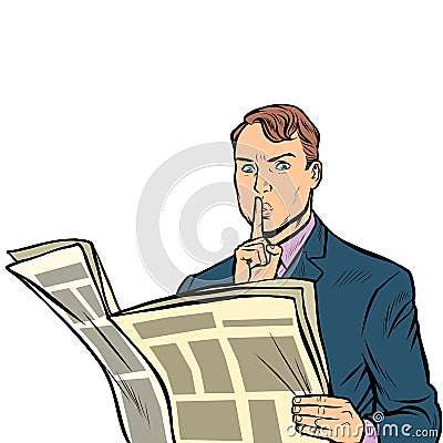 Media censorship. man reading a newspaper Vector Illustration