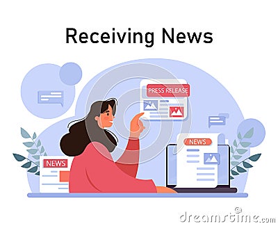 Media. Character producing or consuming the content in mass media. Vector Illustration