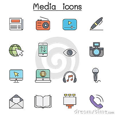 Media and Communication color line icon set Vector Illustration