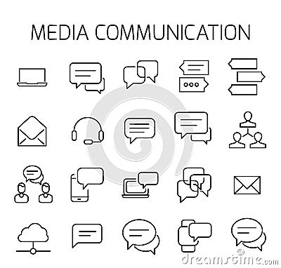 Media communication related vector icon set. Vector Illustration