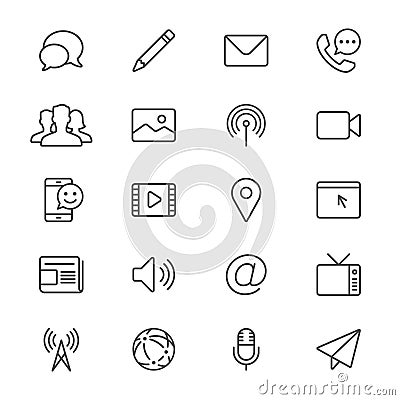 Media and communication thin icons Vector Illustration