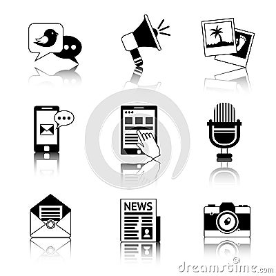 Media icons black and white Vector Illustration