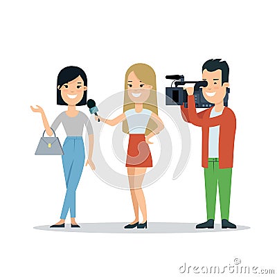 Media interview press woman celebrity Flat Cartoon Illustration