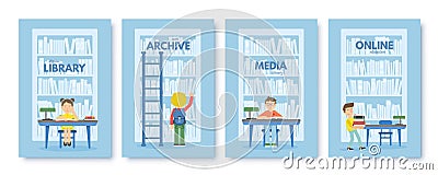 Media library brochure vector templates set Vector Illustration