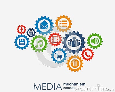 Media mechanism concept. Growth abstract background with integrated meta balls, icon for digital, strategy, internet Vector Illustration