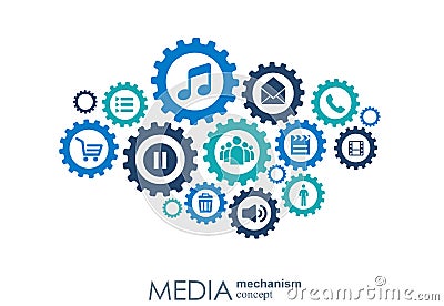 Media mechanism concept. Growth abstract background with integrated meta balls, integrated icon for digital, strategy Vector Illustration