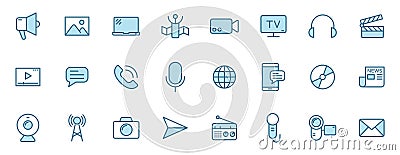 media outline vector icons in two colors. Vector Illustration