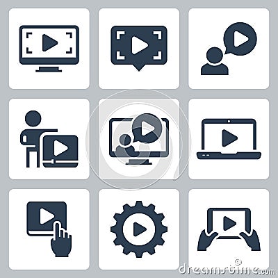 Media Play and Streaming Vector Icons in Glyph Style Vector Illustration