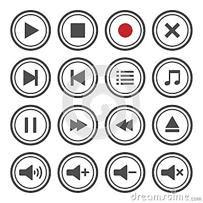 Media player button icons set Vector Illustration