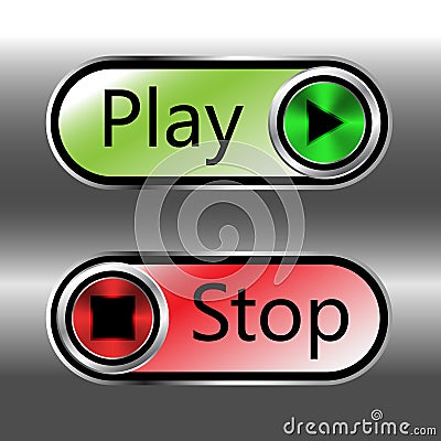 Media player buttons Stop and Play. Toggle button switch off turn on Stock Photo