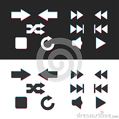 Media player icon set. Web internet design elements. Multicolor arrows sign icon set. Modern simple pictogram in contemporary Cartoon Illustration