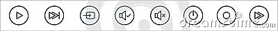 media player line icons. linear set. quality vector line set such as fast forward, record, power, mute, volume, input, last track Vector Illustration