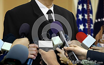 Media press interview with spokes person Stock Photo