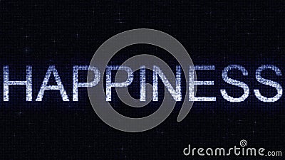 Media screen with glowing white and blue HAPPINESS inscription, 3D rendering Stock Photo