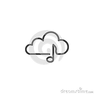 Media storage cloud line icon Cartoon Illustration